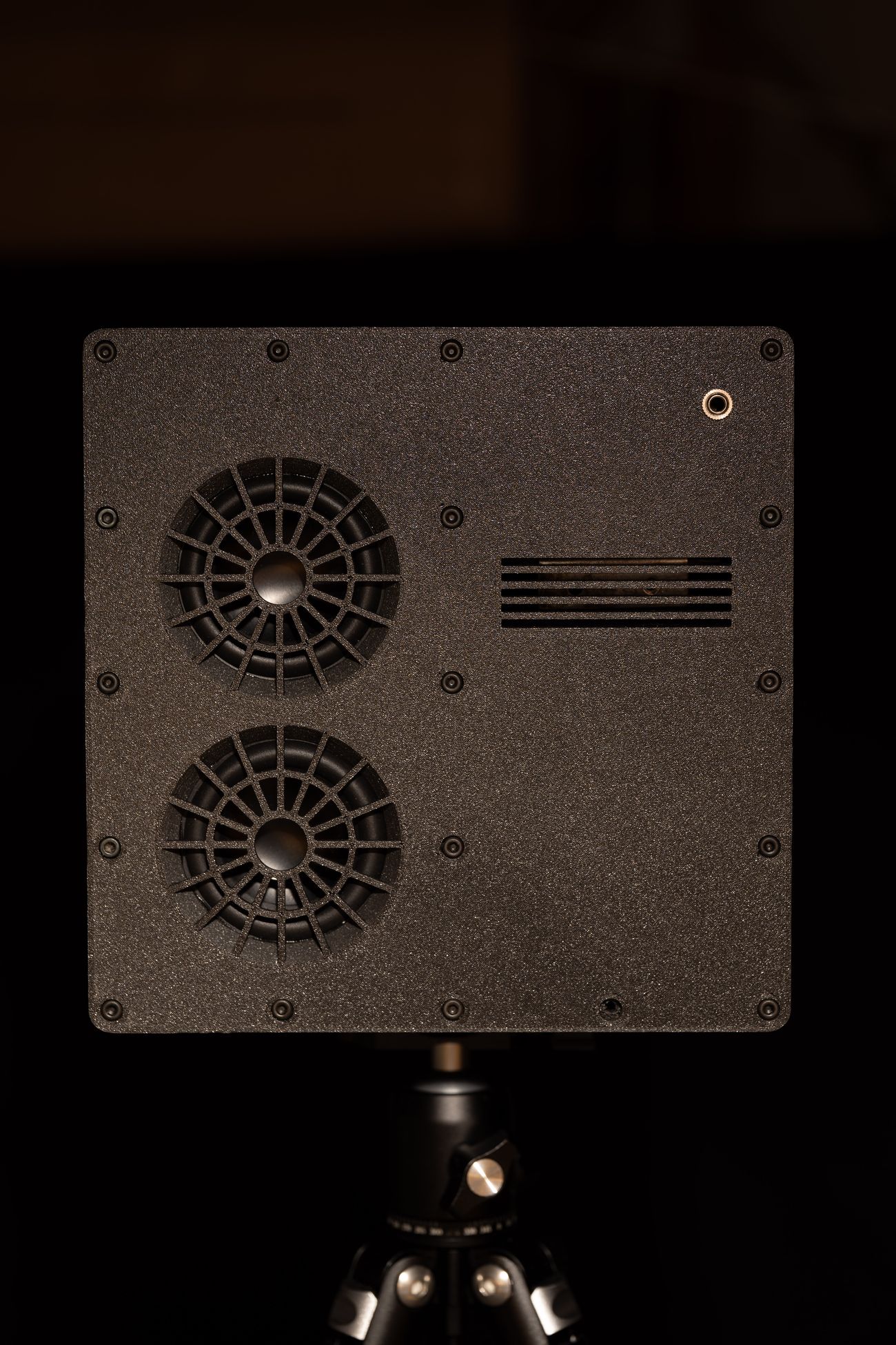 Rear detail of the Resonare amplifier, studio lit